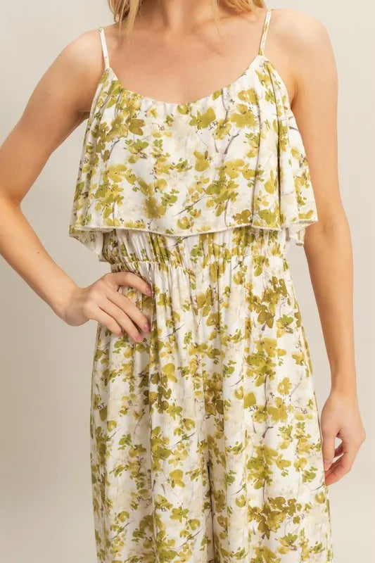 Floral Print Spaghetti Strap Wide Leg Jumpsuit – outfit idea for women | Ro + Ivy
