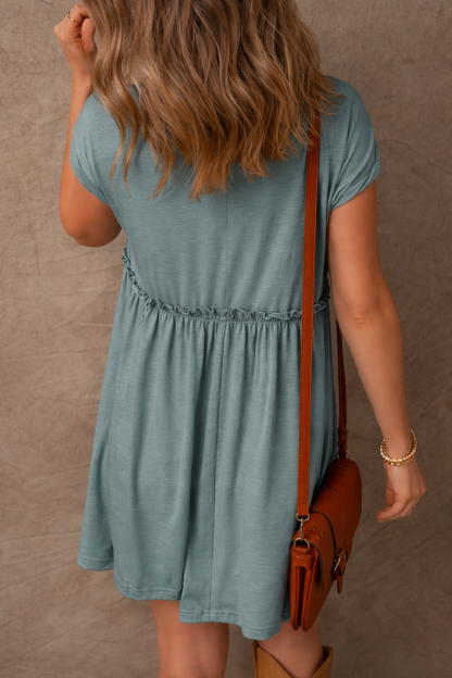 Gathered Seam Solid Casual T-Shirt Dress — Feminine Flowy Everyday Style - T Shirt Dresses