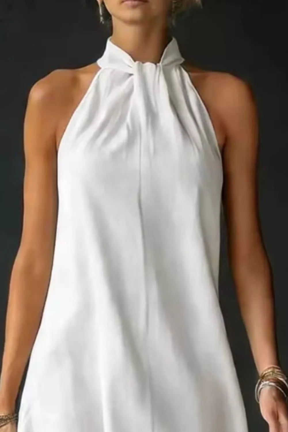 Women's Halter Neck Sleeveless Maxi Dress, Side Slit - Maxi Dresses