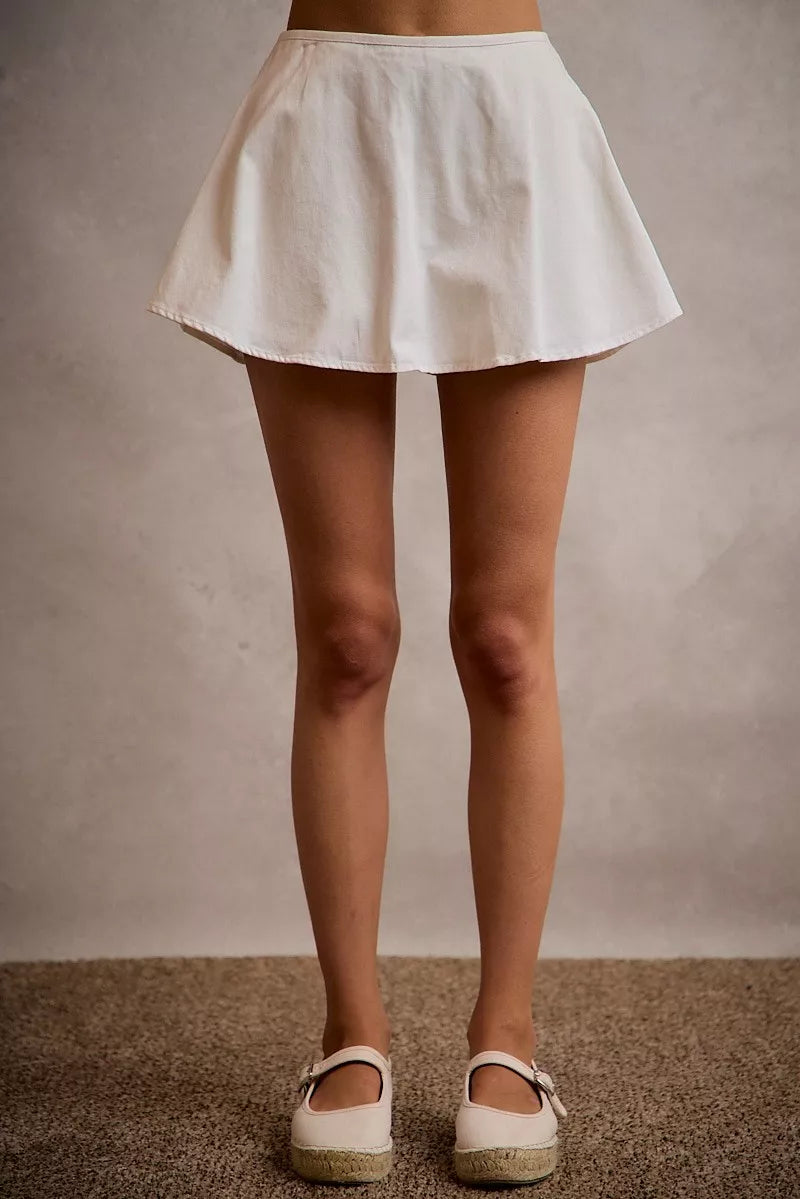 Women's Denim Bubble Skort, Smocked Back - WHITE Skorts