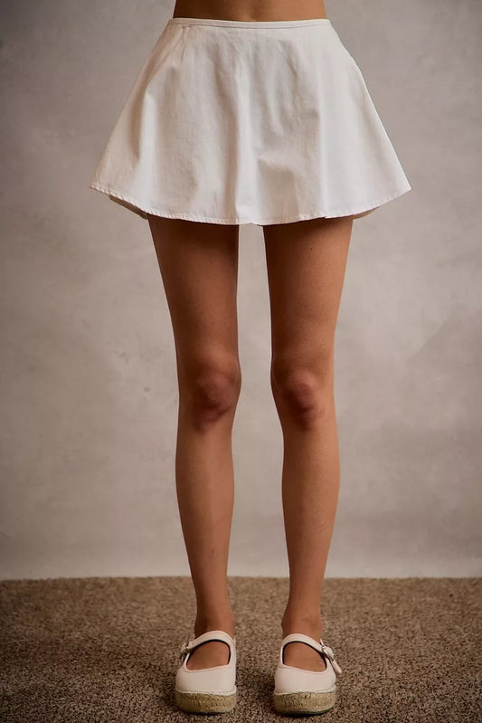 Women's Denim Bubble Skort, Smocked Back WHITE
