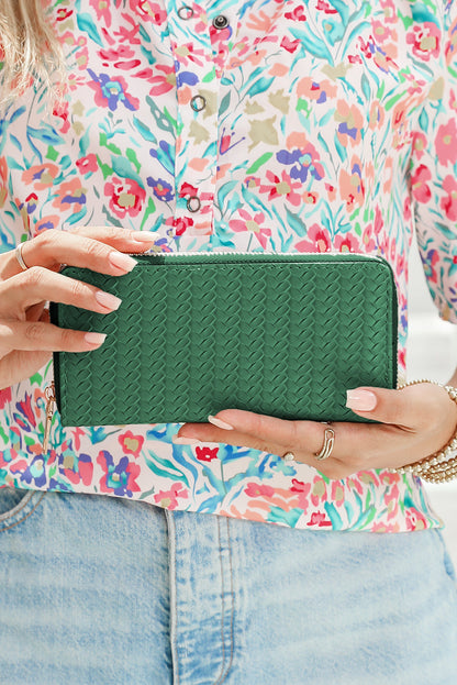 Woven Texture Zip-Around Long Wallet — Organized Card Slots Everyday Carry - Wallets
