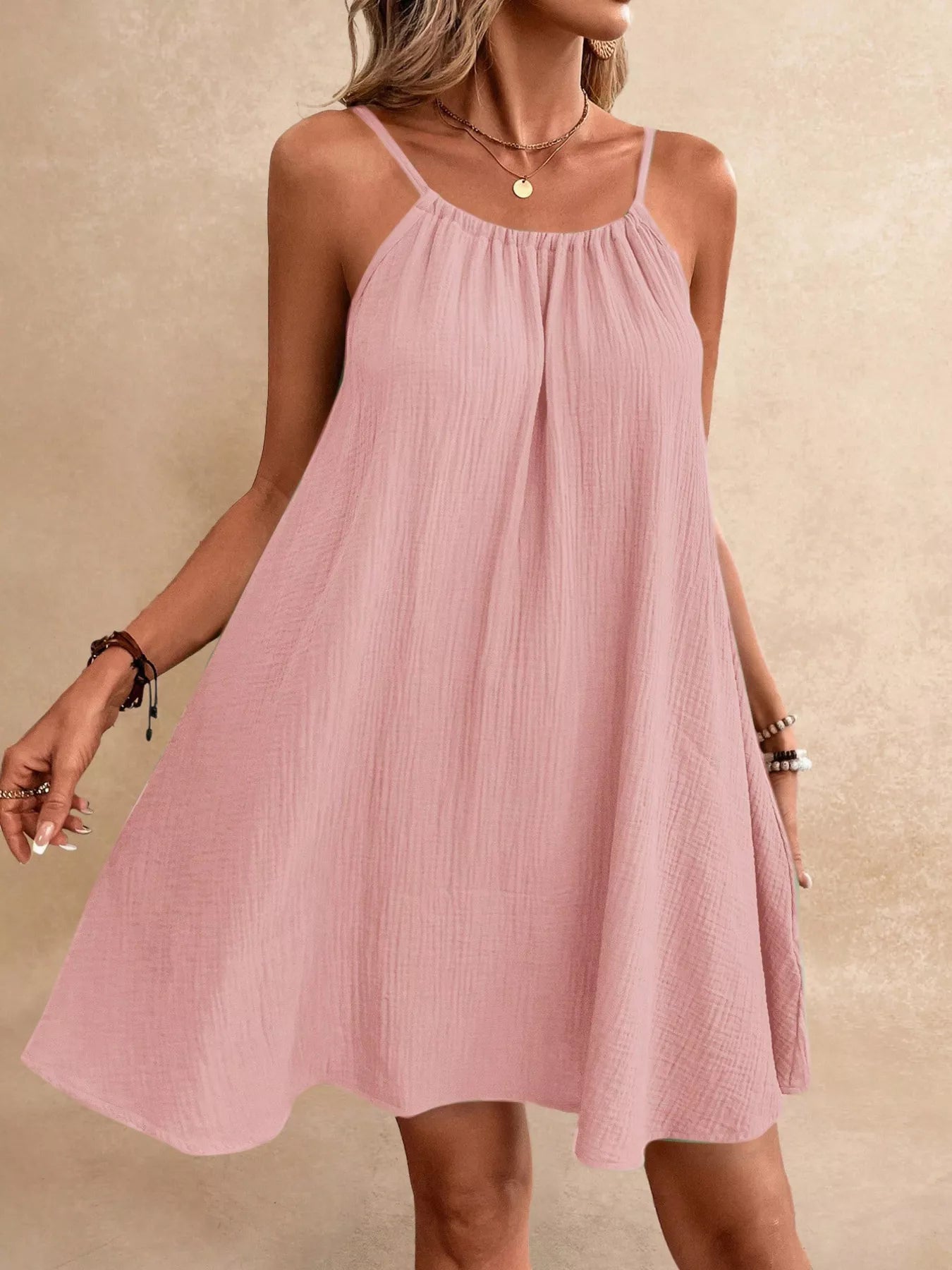 Women's Spaghetti Strap Gauze Mini Dress - Mini Dresses
