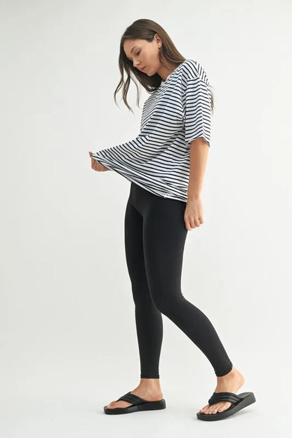 100% Cotton Coastal Striped Oversized Crewneck T-Shirt - T-Shirts