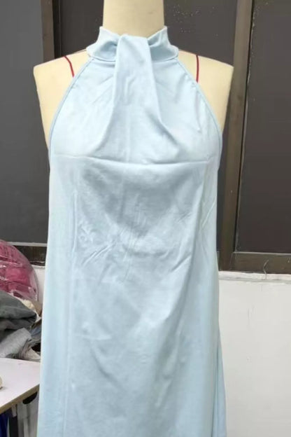 Women's Halter Neck Sleeveless Maxi Dress, Side Slit - Maxi Dresses