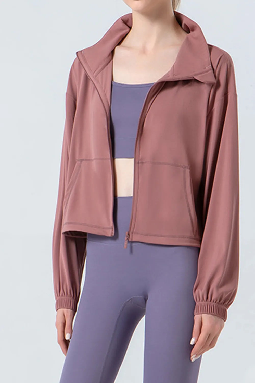 Side Drawstring Zip Up Dropped Shoulder Activewear Jacket
