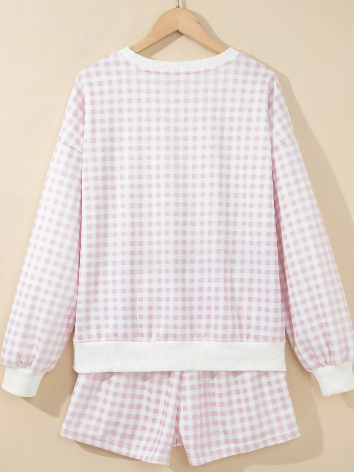 Plaid Merry Lettering Two-Piece Lounge Set with Long-Sleeve Top and Drawstring Shorts