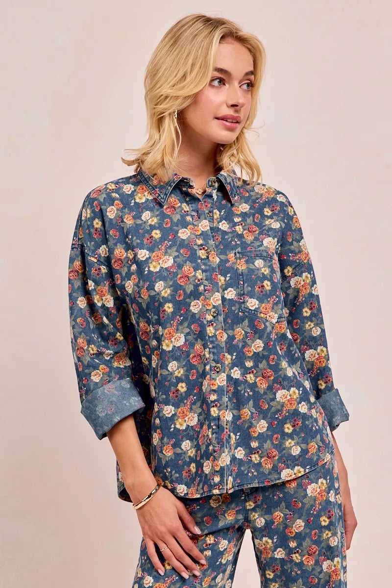 Lightweight Floral Print Button Up Long Sleeve Shirt | Trendy Shirts Outfit Idea for Women by Ro + Ivy | Elevated Basics, Modern Comfort & Style