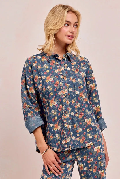 Lightweight Floral Print Button Up Long Sleeve Shirt | Trendy Shirts Outfit Idea for Women by Ro + Ivy | Elevated Basics, Modern Comfort & Style