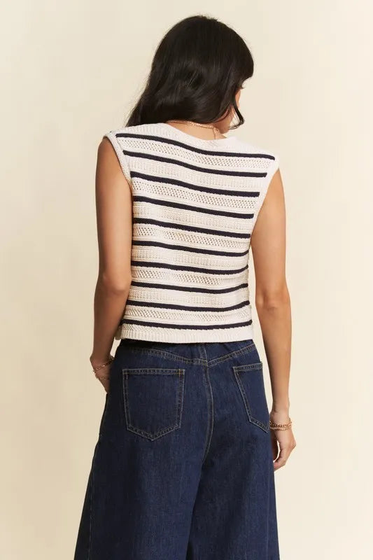Sleeveless Cropped Striped Knit Vest Top – outfit idea for women | Ro + Ivy