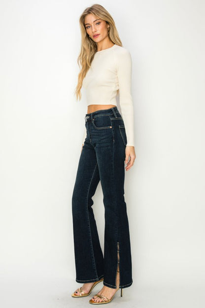 Dark Wash High Rise Flare Jeans | Trendy Jeans Outfit Idea for Women by Ro + Ivy | Elevated Basics, Modern Comfort & Style