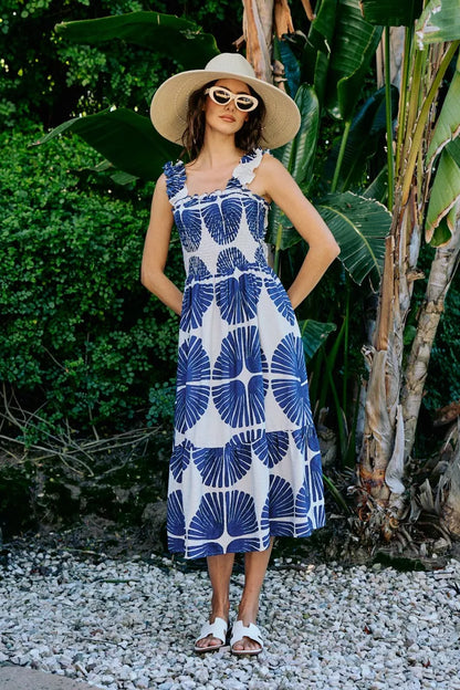 Women's Abstract Print Smocked Tiered Midi Dress - Midi Dresses