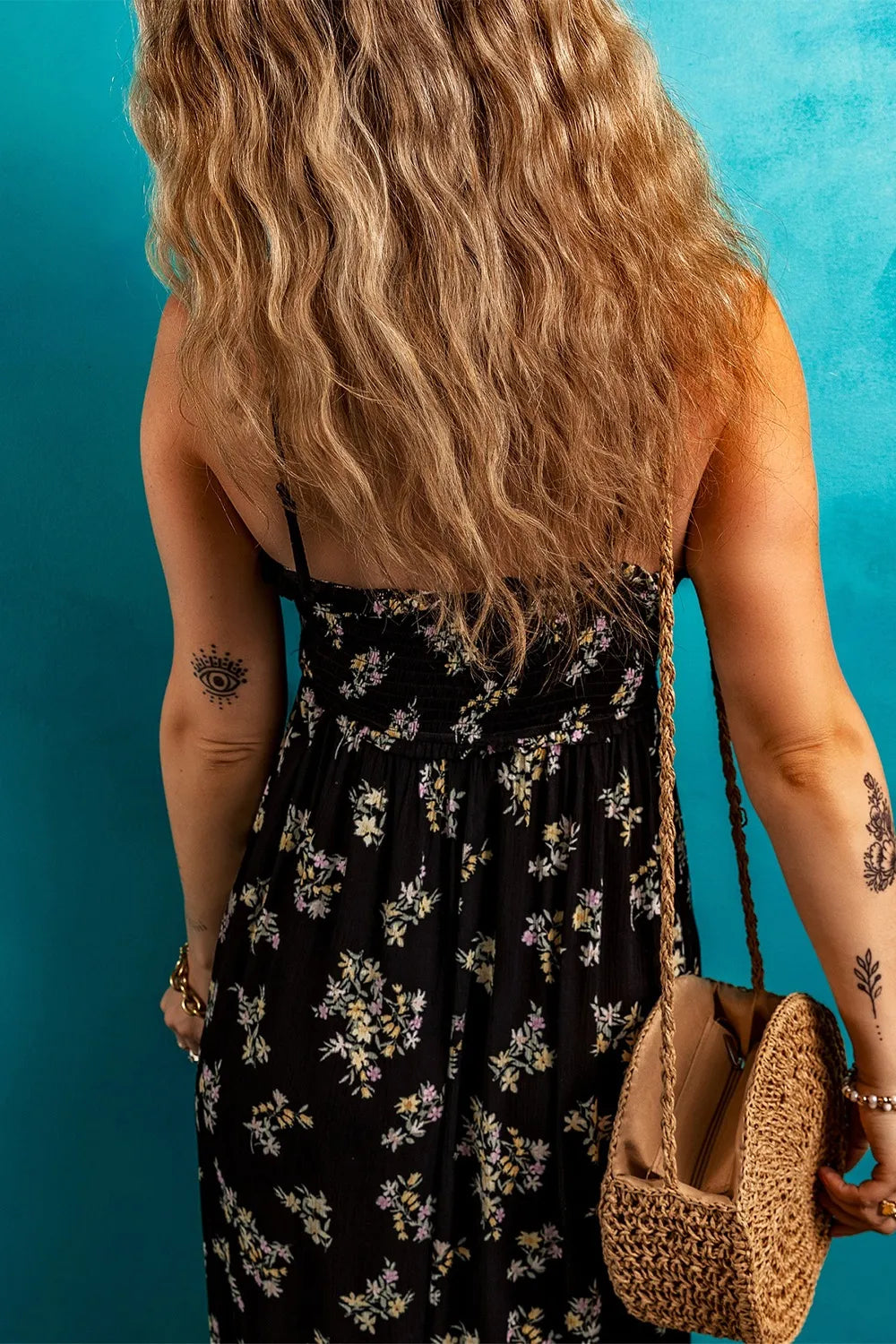 Floral Spaghetti Strap Shirred Bodice Tied Empire Waist Maxi Dress - Maxi Dresses