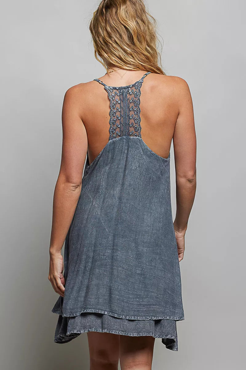 Women's Embroidered Adjustable Strap Mini Dress - Mini Dresses