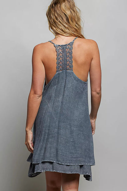 Women's Embroidered Adjustable Strap Mini Dress - Mini Dresses