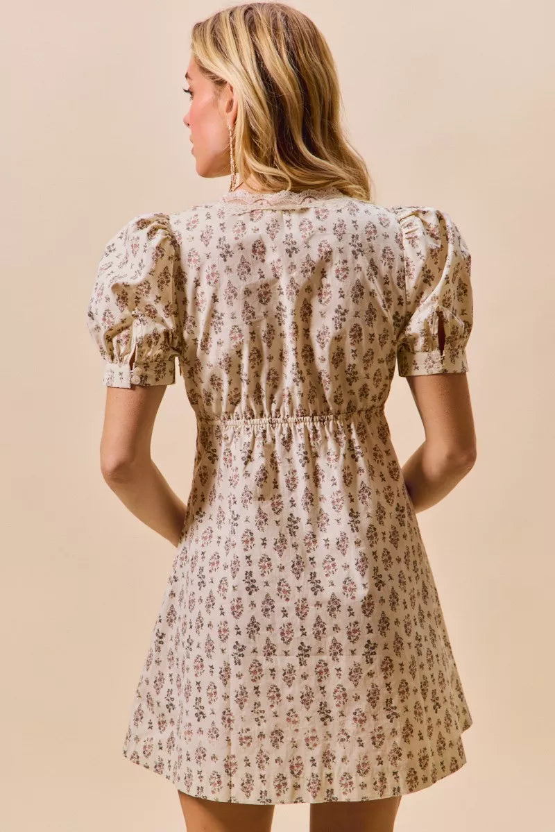 Floral Print Lace Trim Short Sleeves Mini Dress | Trendy Mini Dresses Outfit Idea for Women by Ro + Ivy | Elevated Basics, Modern Comfort & Style