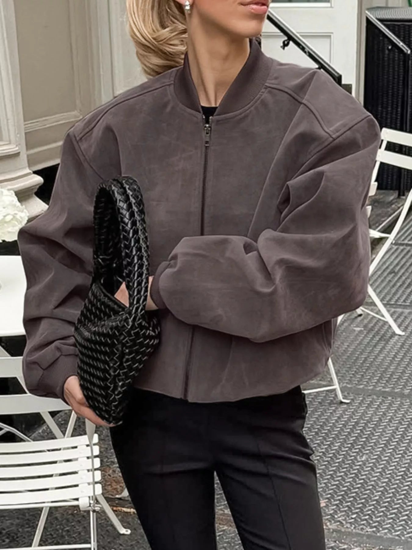 Dropped Shoulder Zip Up Bomber Jacket