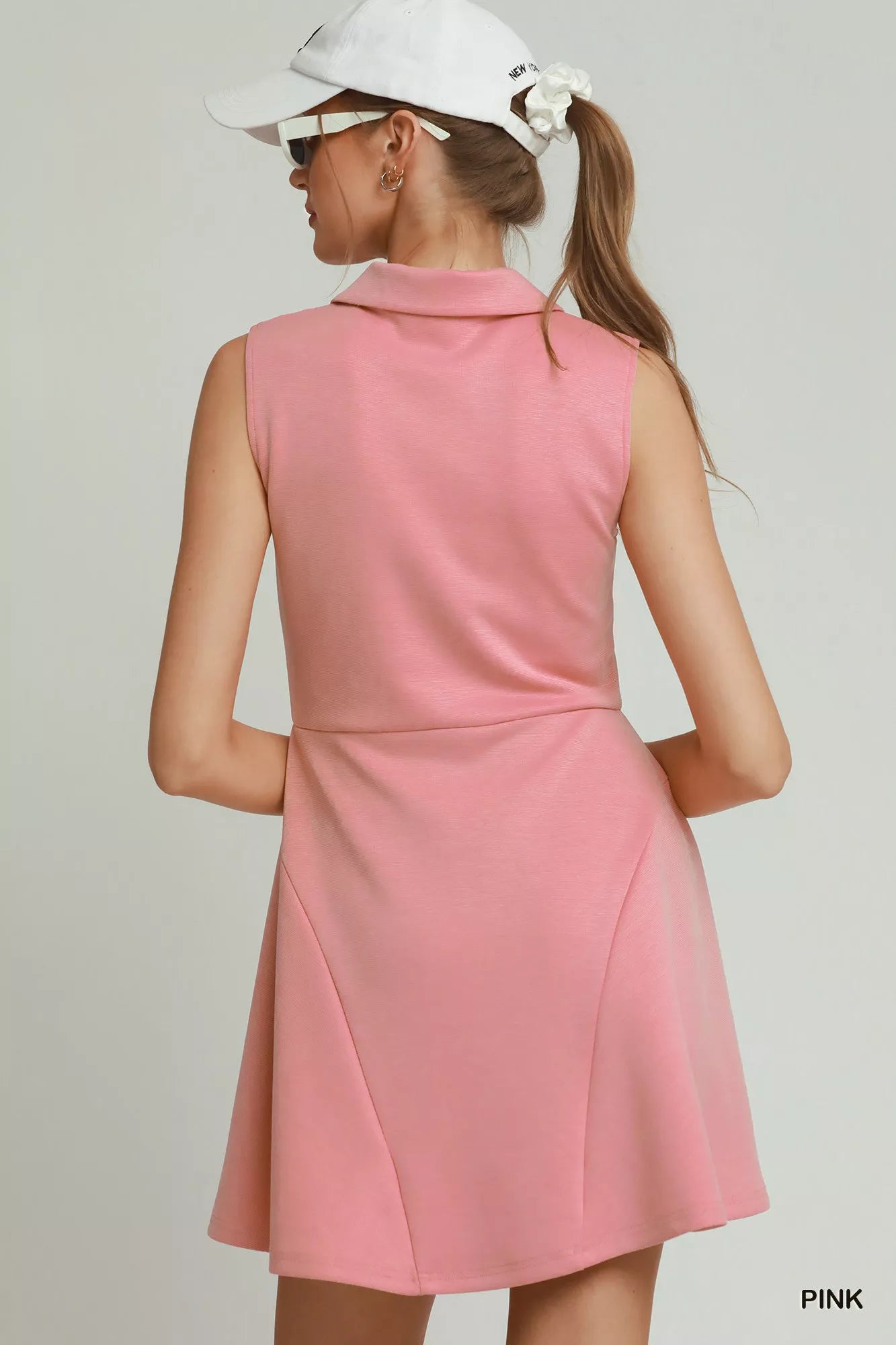 Women's Pink Quarter Zip Collared Tennis Active Dress - Active Dresses