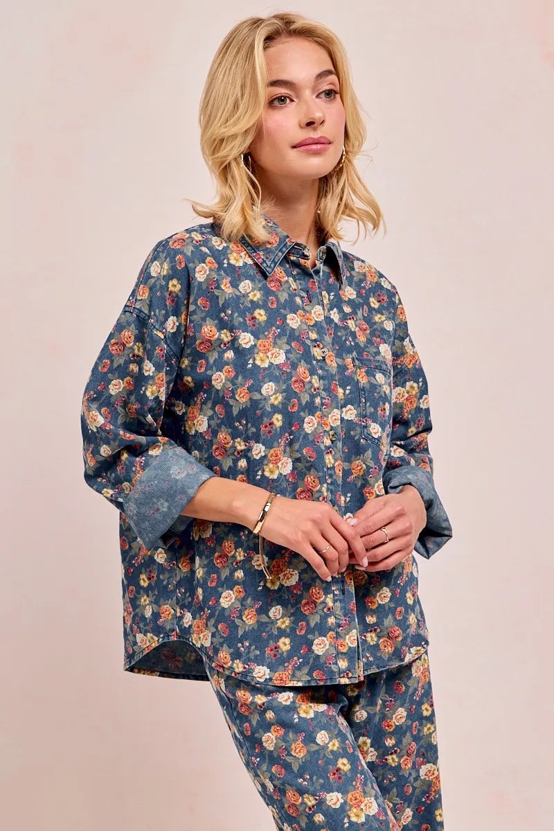 Lightweight Floral Print Button Up Long Sleeve Shirt | Trendy Shirts Outfit Idea for Women by Ro + Ivy | Elevated Basics, Modern Comfort & Style