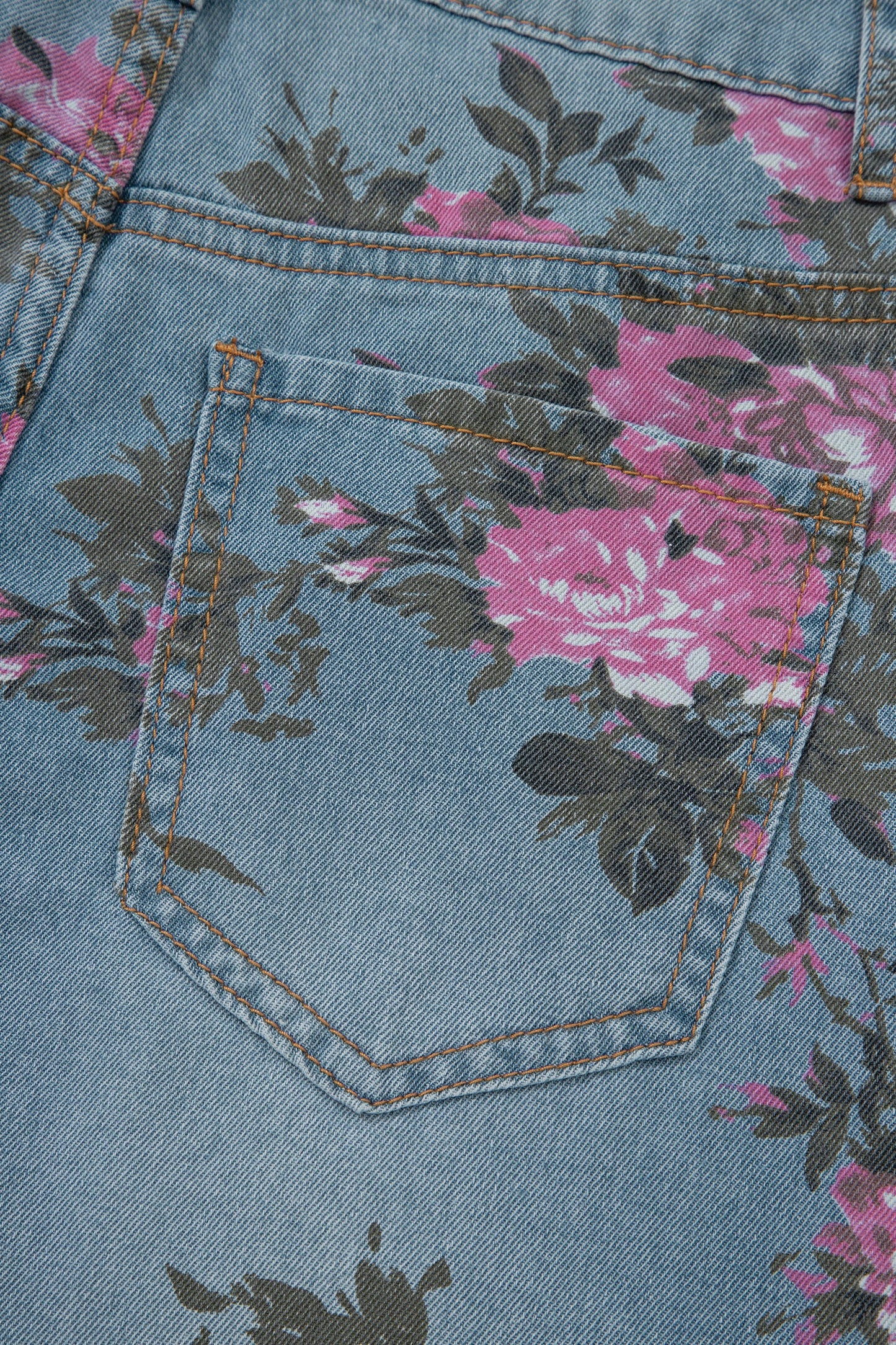 Vintage Floral Print Light Wash Bootcut Jeans — Feminine Flattering Everyday Style - Jeans