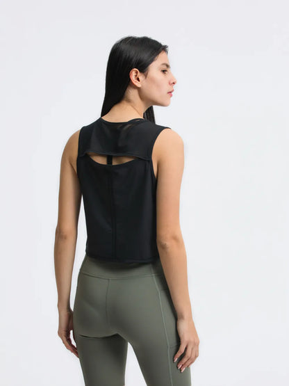 Open Back Slit Round Neck Activewear Tank Top