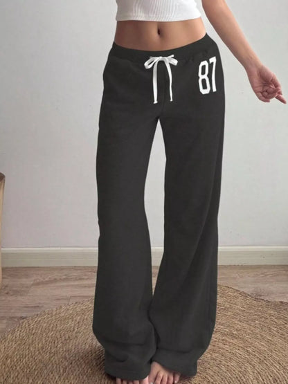 Drawstring Pocketed Wide Leg Sweatpants