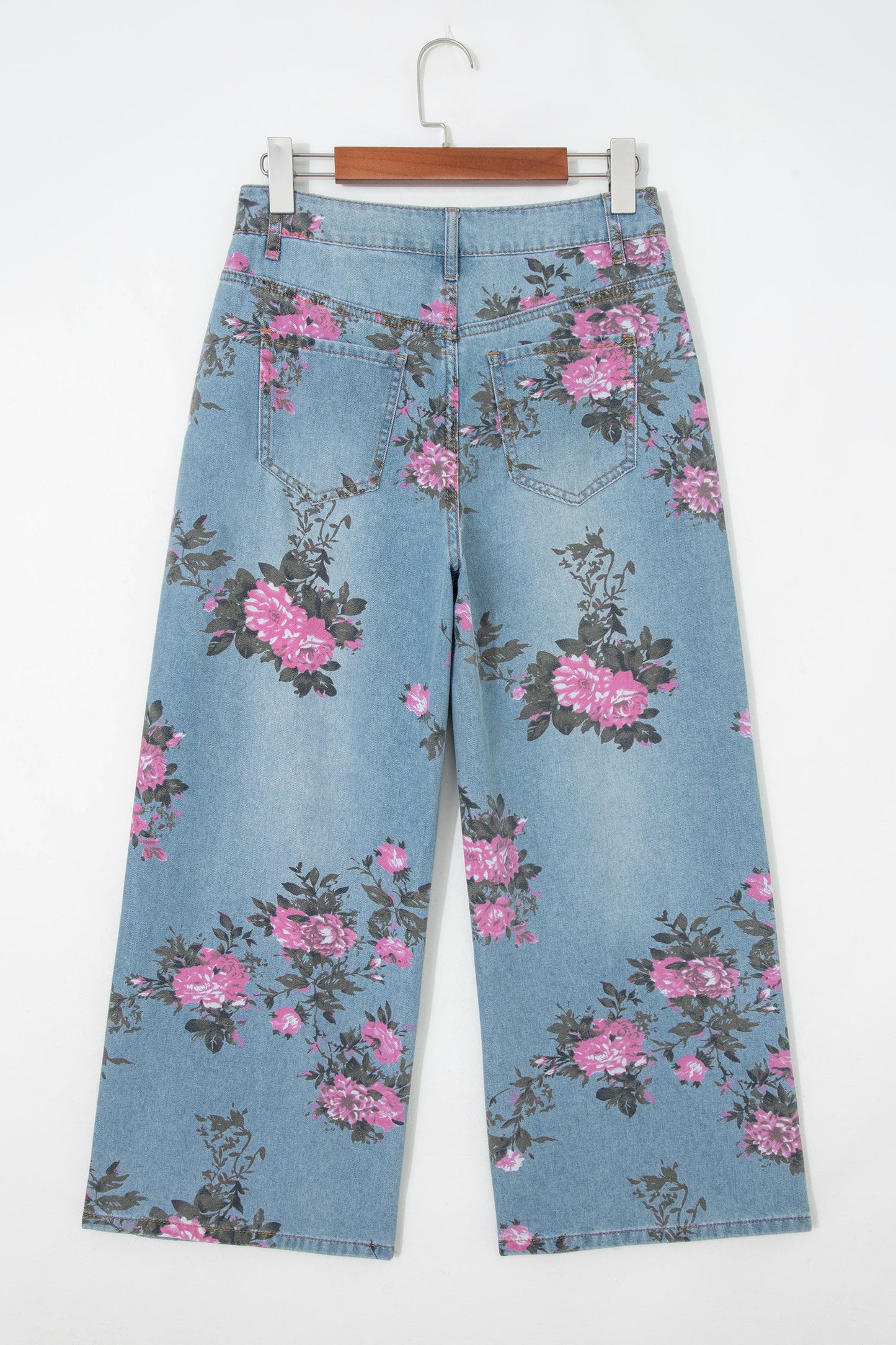 Vintage Floral Print Light Wash Bootcut Jeans — Feminine Flattering Everyday Style - Jeans