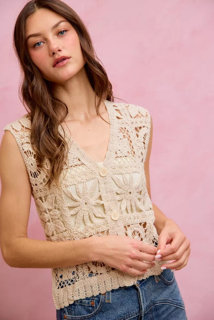 Women's Crochet Sleeveless Vest Top - Knit Vests