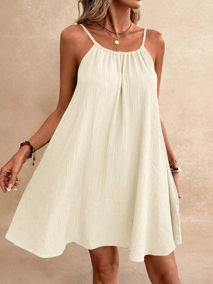 Women's Spaghetti Strap Gauze Mini Dress - Apricot Mini Dresses