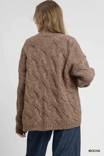 Chunky Cable Knit Long Sleeve Open Front Cardigan in Mocha | Trendy Cardigans Outfit Idea for Women by Ro + Ivy | Elevated Basics, Modern Comfort & Style