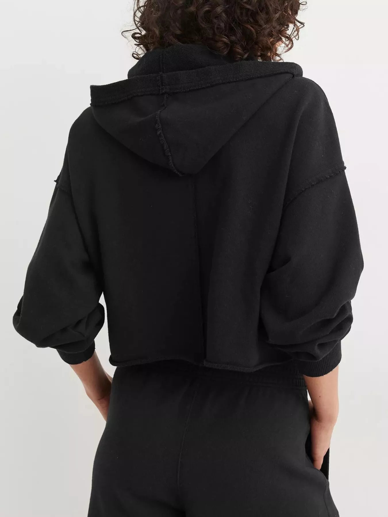 Exposed Seam Dropped Shoulder Hoodie - Pullover Hoodies