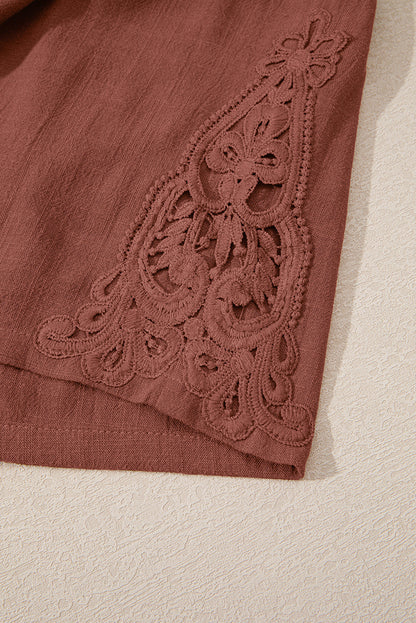 High Waist Drawstring Shorts With Crochet Side Detail — Relaxed Breathable Casual Style - Casual Shorts