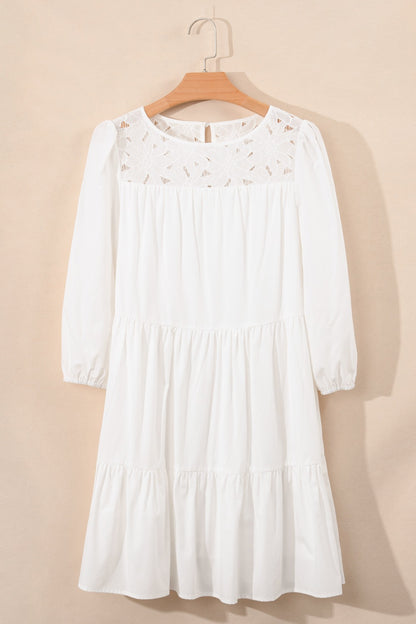 3/4 Sleeve Tiered Mini Dress with Pockets - Mini Dresses