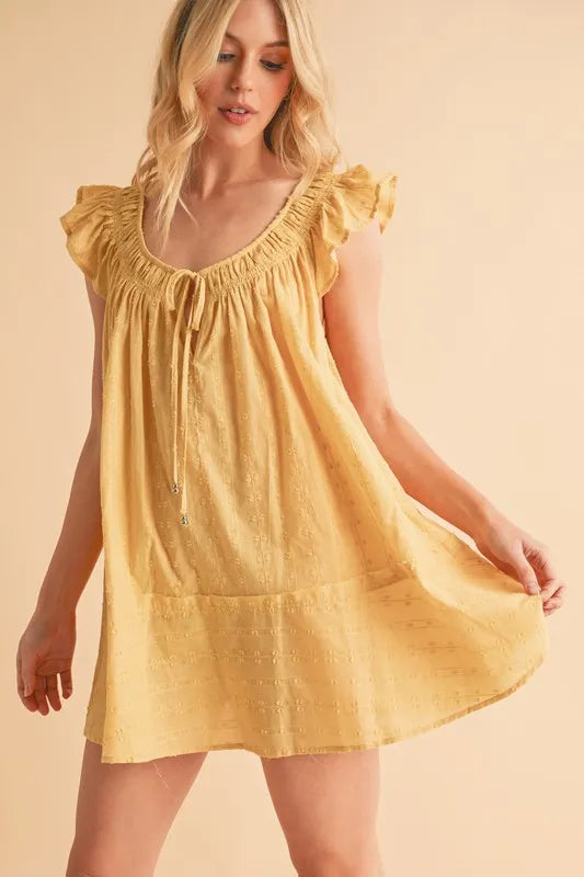Ruffled Cap Sleeve Cotton Tunic Mini Dress – SUNSHINE outfit idea for women | Ro + Ivy