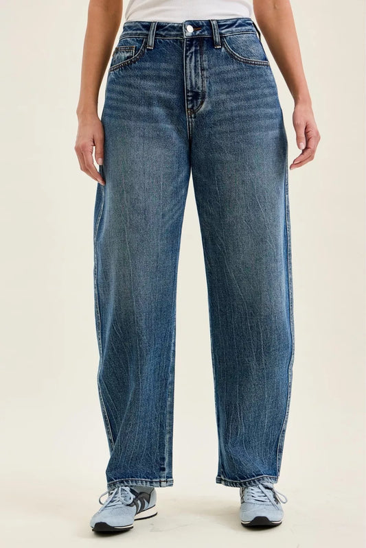Women's High Waist Wide Leg Arc Jeans, Weathered Wash DK