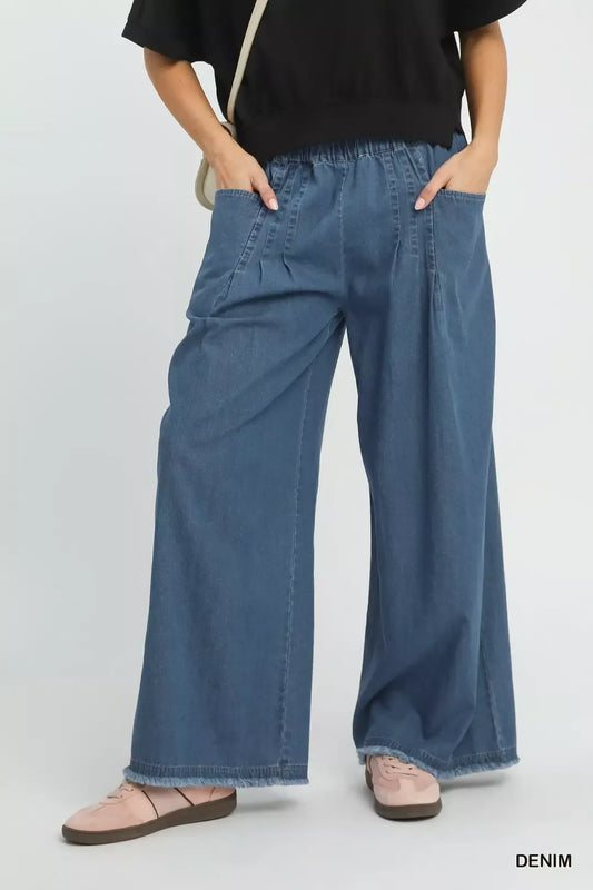 Stone Washed Vintage Faded Wide Leg Pants — Relaxed Flowy Casual Everyday Style - DENIM Pants