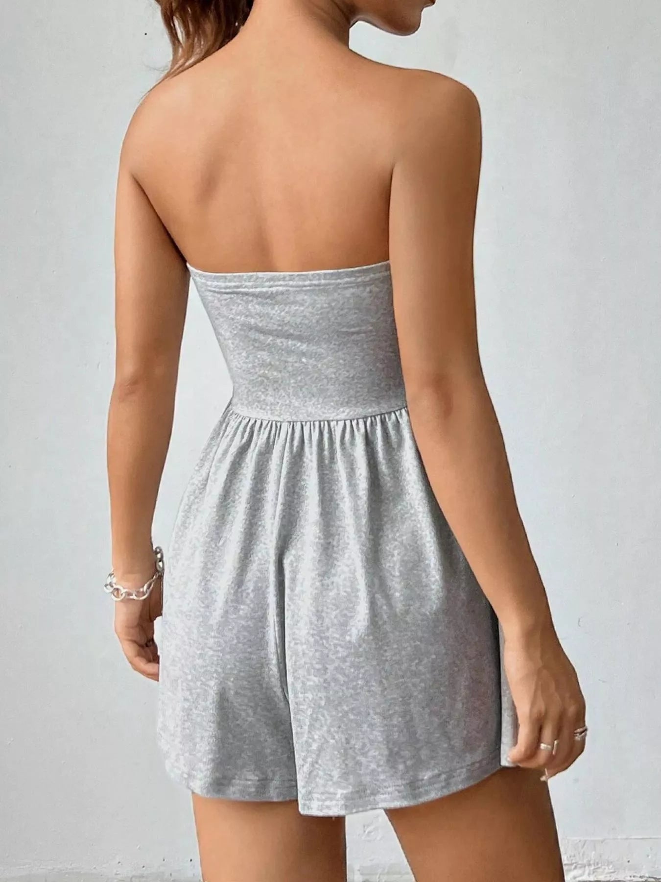 Women's Strapless Ruched Waist Romper - Rompers