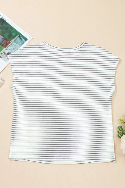 Stripe Short Sleeve Crew Neck Casual Tee With Chest Pocket - Shirts