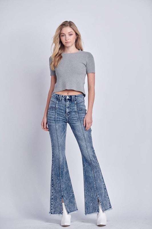 As Shown High Rise Stretch Flare Jeans | Trendy Jeans Outfit Idea for Women by Ro + Ivy | Elevated Basics, Modern Comfort & Style