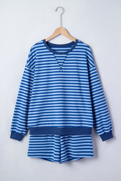 Striped Long Sleeve Top & Matching Shorts Casual Two-Piece Set — Timeless Comfortable Style - Short Sets