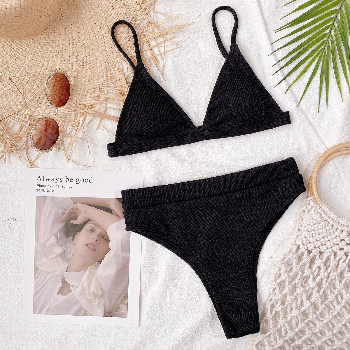Women's Spaghetti Strap Ribbed Bikini Set - Bikinis