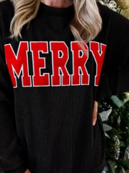 Merry Christmas Round Neck Sweatshirt with Stretch Knit Fabric