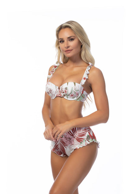Tropical Ruffle Trim Underwire Bikini Set - L Bikini