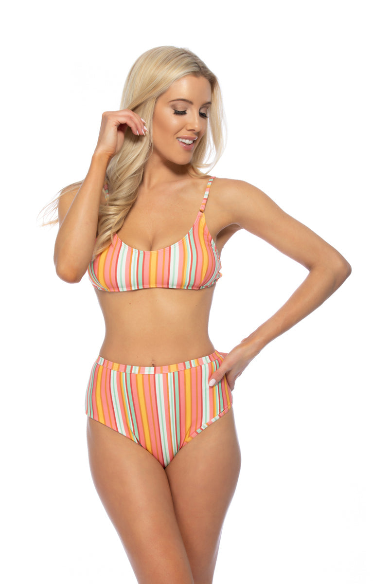 Colorful Stripe High Waist Bikini Set - S Bikini