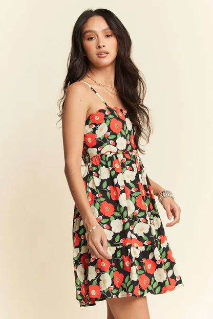 100% Cotton Scalloped Floral Mini Dress - Mini Dresses
