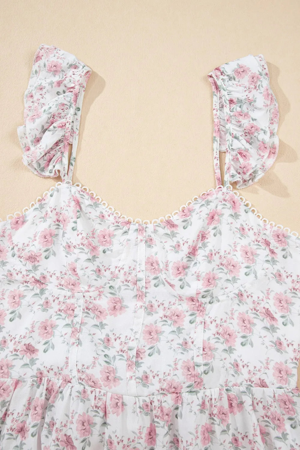 Floral Peplum Flutter Sleeves Tank Top - Tank Tops