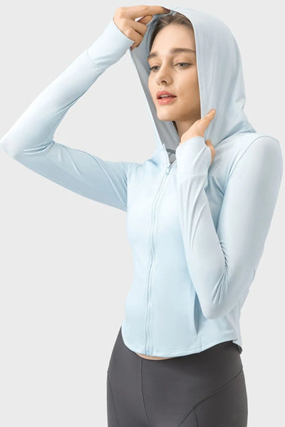 Hooded Zip Up Long Sleeve Activewear Jacket