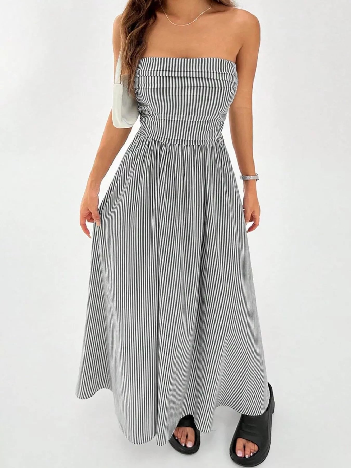 Strapless Featherweight Cotton Striped Maxi Dress - Maxi Dresses