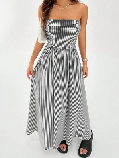 Strapless Featherweight Cotton Striped Maxi Dress - Maxi Dresses