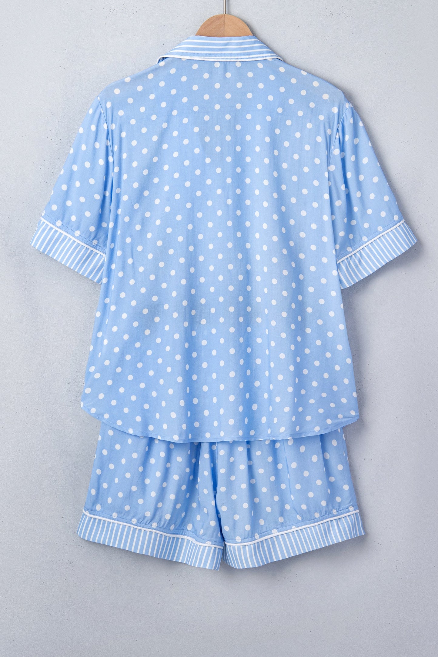 Polka Dot Striped Edge Short Sleeve Pajama Set — Cozy Playful Sleepwear Style - Loungewear & Sleepwear/Sleepwear
